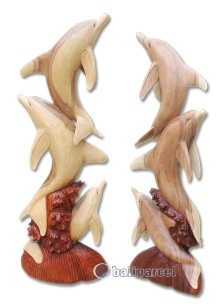 Wooden 3 Dholpins, Hand Carved From Suar Wood