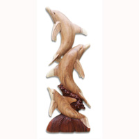 Wooden 3 Dholpins, Hand Carved From Suar Wood