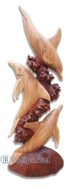 Wooden 3 Dholpins, Hand Carved From Suar Wood