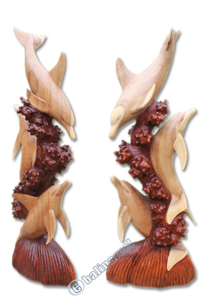 Wooden 3 Dholpins, Hand Carved From Suar Wood