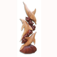 Wooden 3 Dholpins, Hand Carved From Suar Wood