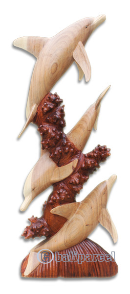 Wooden 3 Dholpins, Hand Carved From Suar Wood