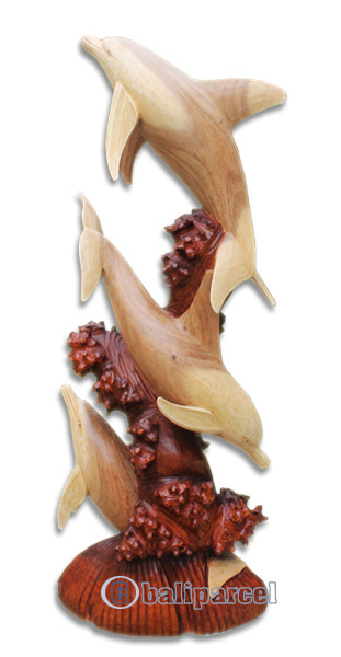 Wooden 3 Dholpins, Hand Carved From Suar Wood