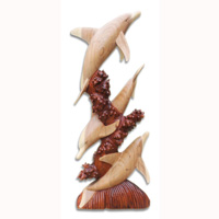 Wooden 3 Dholpins, Hand Carved From Suar Wood