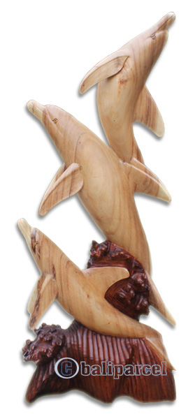 Wooden 3 Dholpins, Hand Carved From Suar Wood
