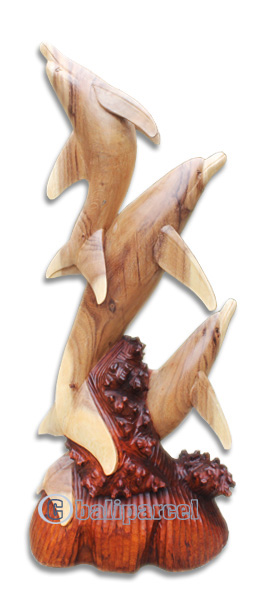 Wooden 3 Dholpins, Hand Carved From Suar Wood