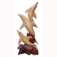 Wooden 3 Dholpins, Hand Carved From Suar Wood