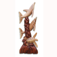 Wooden 2 Dholpins And Turtle, Hand Carved From Suar Wood