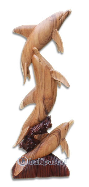 Wooden 3 Dholpins, Hand Carved From Suar Wood