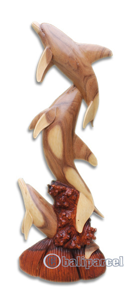 Wooden 3 Dholpins, Hand Carved From Suar Wood