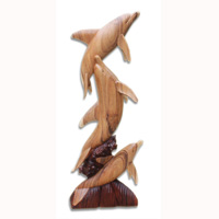 Wooden 3 Dholpins, Hand Carved From Suar Wood