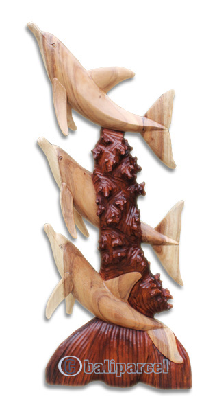 Wooden 3 Dholpins, Hand Carved From Suar Wood
