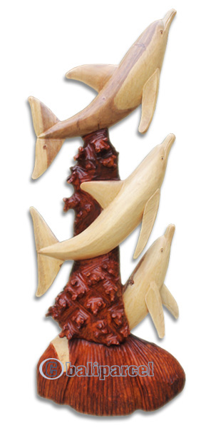 Wooden 3 Dholpins, Hand Carved From Suar Wood