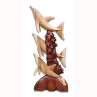 Wooden 3 Dholpins, Hand Carved From Suar Wood
