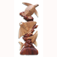 Wooden Dholpins, Manta Ray And Turtle, Hand Carved From Suar Wood