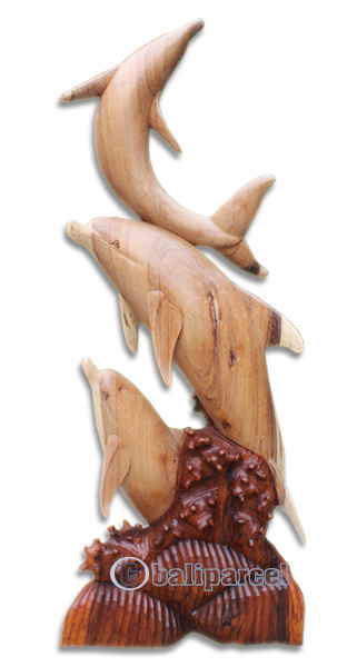 Wooden 3 Dholpins, Hand Carved From Suar Wood