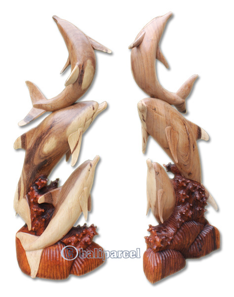 Wooden 3 Dholpins, Hand Carved From Suar Wood