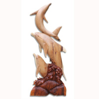 Wooden 3 Dholpins, Hand Carved From Suar Wood