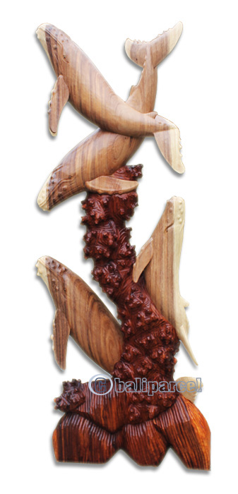 Wooden 4 Whale, Hand Carved From Suar Wood