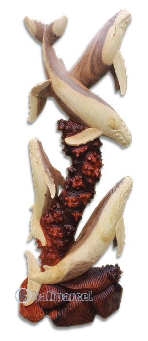 Wooden 4 Whale, Hand Carved From Suar Wood