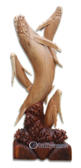 Wooden 4 Whale, Hand Carved From Suar Wood