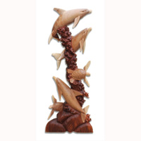 Wooden 3 Dholpins And 2 Turtle, Hand Carved From Suar Wood