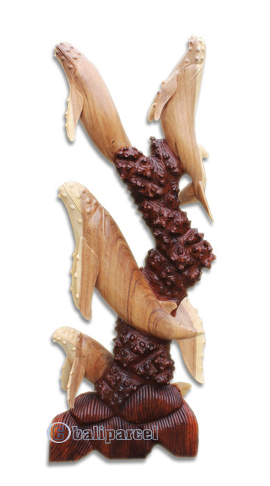 Wooden 4 Whale, Hand Carved From Suar Wood