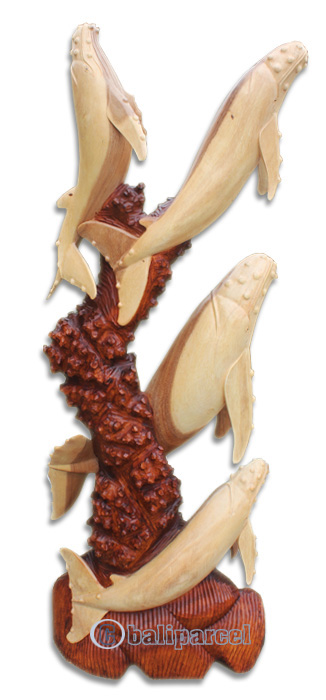 Wooden 4 Whale, Hand Carved From Suar Wood