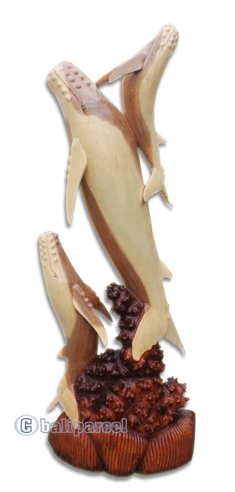 Wooden 3 Whale, Hand Carved From Suar Wood