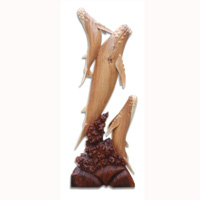 Wooden 3 Whale, Hand Carved From Suar Wood