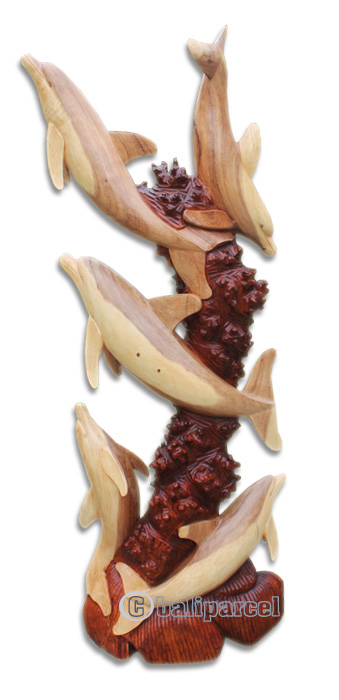 Wooden 5 Dholpins, Hand Carved From Suar Wood