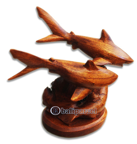 Wooden 2 Tiger Shark With Parasite Wood