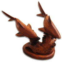 Wooden 2 Tiger Shark With Parasite Wood
