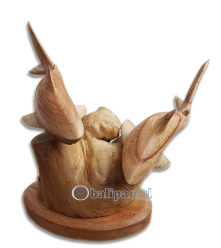Wooden 2 Tiger Shark With Parasite Wood