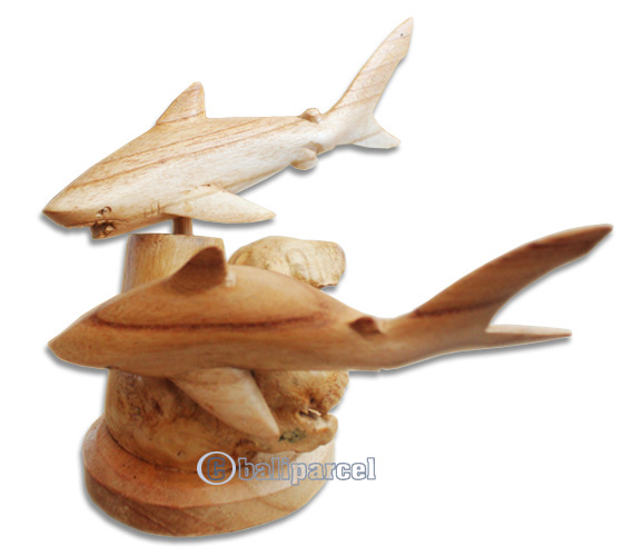 Wooden 2 Tiger Shark With Parasite Wood