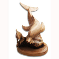 Wooden 2 Dolphins With Parasite Wood