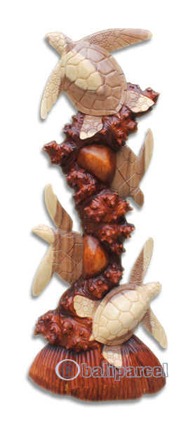 Wooden Turtles Carving, Hand Carved From Suar Wood