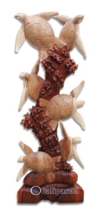 Wooden Turtles Carving, Hand Carved From Suar Wood