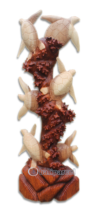 Wooden Turtles Carving, Hand Carved From Suar Wood