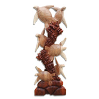 Wooden Turtles Carving, Hand Carved From Suar Wood