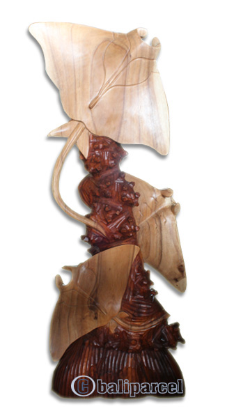 Wooden 3 Manta Ray, Hand Made From Suar Wood