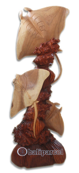 Wooden 3 Manta Ray, Hand Made From Suar Wood