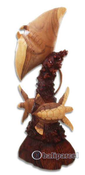 Wooden Manta Ray And 2 Turtle, Hand Made From Suar Wood