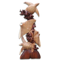 Wooden 2 Manta Ray And 2 Turtle, Hand Made From Suar Wood