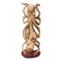 Wooden Octopus Hand Carved From Suar Wood