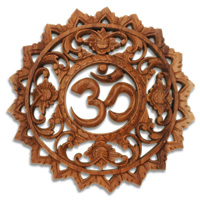 Wooden OM Wallhanging, Hand Carved From Suar Wood With Natural Polished