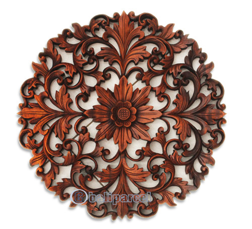 Wooden Wallhanging, Hand Carved From Suar Wood With Brown Polished