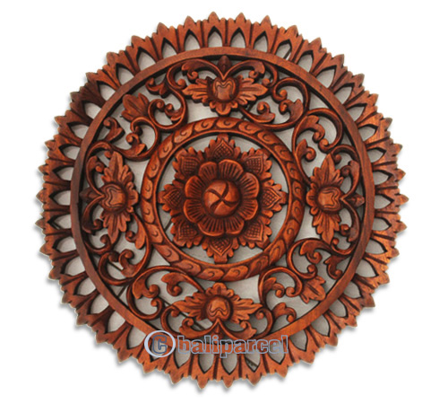 Wooden Wallhanging, Hand Carved From Suar Wood With Brown Polished