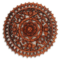 Wooden Wallhanging, Hand Carved From Suar Wood With Brown Polished