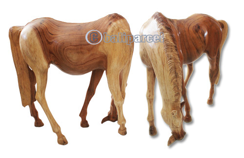Wooden Horse, Hand Carved From Suar Wood